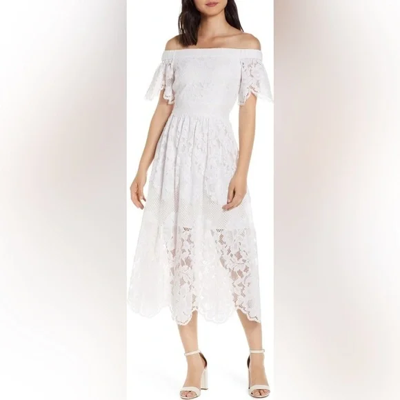 Vince Camuto | Dresses | Vince Camuto White Lace Off The Shoulder Dress  Size 4 | Poshmark